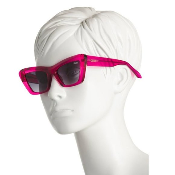 Quay Australia On The Radio Pink 50mm Cat Eye Sunglasses NEW with Case & Cloth - Picture 2 of 6